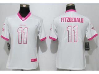 Women Arizona Cardinals 11 Larry Fitzgerald Stitched Elite Rush Fashion Jersey White Pink
