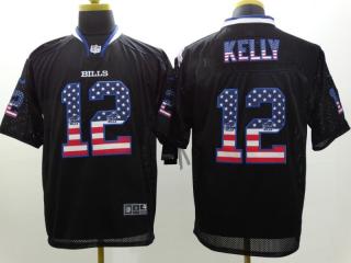 Buffalo Bills 12 Jim Kelly USA Flag Fashion Black Elite Jersey