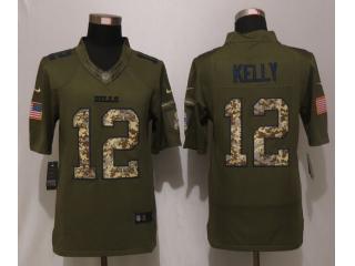 Buffalo Bills 12 Jim Kelly Green Salute To Service Limited Jersey