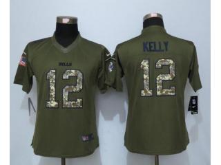 Women Buffalo Bills 12 Jim Kelly Green Salute To Service Limited Jersey