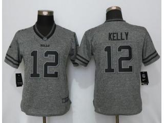 Women Buffalo Bills 12 Jim Kelly Stitched Gridiron Gray Limited Jersey