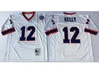 Buffalo Bills 12 Jim Kelly Footnall Jersey White Retro