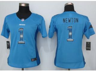 Women Carolina Panthers 1 Cam Newton Blue Strobe Elite Jersey