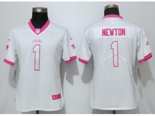 Women Carolina Panthers 1 Cam Newton Stitched Elite Rush Fashion Jersey White Pink