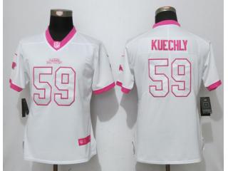 Women Carolina Panthers 59 Luke Kuechly Stitched Elite Rush Fashion Jersey White Pink