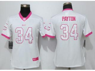 Women Chicago Bears 34 Walter Payton Stitched Elite Rush Fashion Jersey White Pink