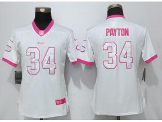 Women Chicago Bears 34 Walter Payton Stitched Elite Rush Fashion Jersey White Pink