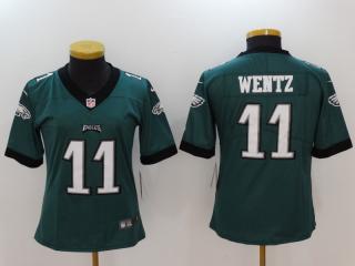 Women Philadelphia Eagles 11 Carson Wentz Football Jersey Legend Green