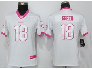 Women Cincinnati Bengals 18 A.J. Green Stitched Elite Rush Fashion Jersey White Pink