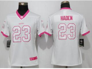 Women Cleveland Browns 23 Joe Haden Stitched Elite Rush Fashion Jersey White Pink