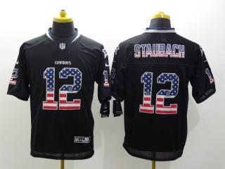 Dallas Cowboys 12 Roger Staubach USA Flag Fashion Black Elite Jersey