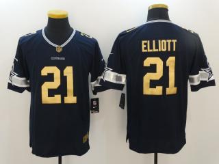 Dallas Cowboys 21 Ezekiel Elliott Gold Football Jersey Legend Navy Blue