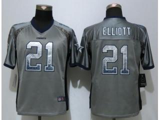 Women Dallas Cowboys 21 Ezekiel Elliott Drift Fashion Grey Elite Jersey