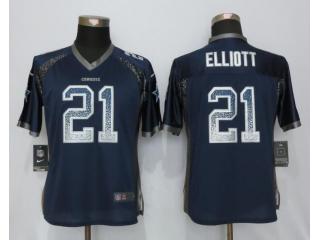 Women Dallas Cowboys 21 Ezekiel Elliott Drift Fashion Blue Elite Jersey