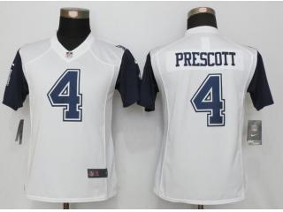 Women Dallas Cowboys 4 Dak Prescott White Stitched Limited Rush Jersey