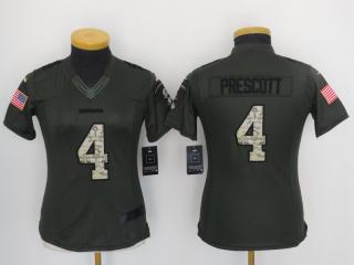 Women Dallas Cowboys 4 Dak Prescott Green Salute To Service Limited Jersey