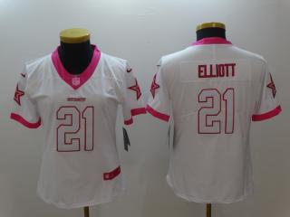 Women Dallas Cowboys 21 Ezekiel Elliott Stitched Elite Rush Fashion Jersey White Pink
