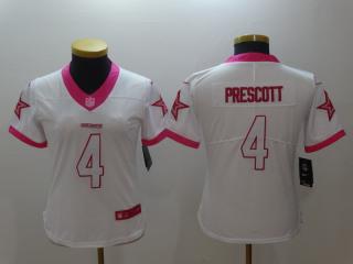 Women Dallas Cowboys 4 Dak Prescott Stitched Elite Rush Fashion Jersey White Pink