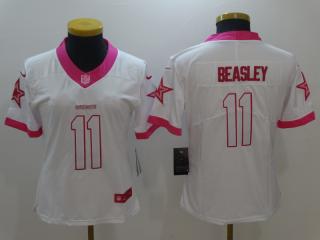 Women Dallas Cowboys 11 Cole Beasley Stitched Elite Rush Fashion Jersey White Pink