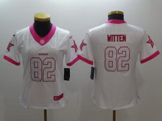 Women Dallas Cowboys 82 Jason Witten Stitched Elite Rush Fashion Jersey White Pink