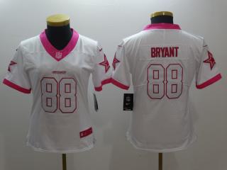 Women Dallas Cowboys 88 Dez Bryant Stitched Elite Rush Fashion Jersey White Pink