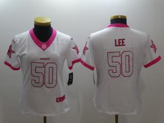 Women Dallas Cowboys 50 Sean Lee Stitched Elite Rush Fashion Jersey White Pink
