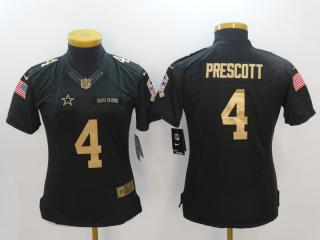 Women Dallas Cowboys 4 Dak Prescott Gold Anthracite Salute To Service Limited Jersey