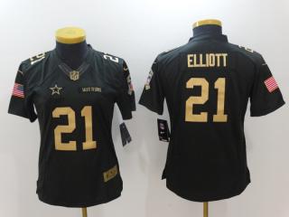 Women Dallas Cowboys 21 Ezekiel Elliott Gold Anthracite Salute To Service Limited Jersey