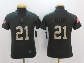 Youth Dallas Cowboys 21 Ezekiel Elliott Green Salute To Service Limited Jersey