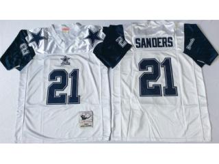Dallas Cowboys 21 Deion Sanders Football Jersey White Retro
