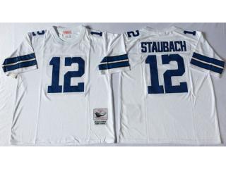Dallas Cowboys 12 Roger Staubach Football Jersey White Retro