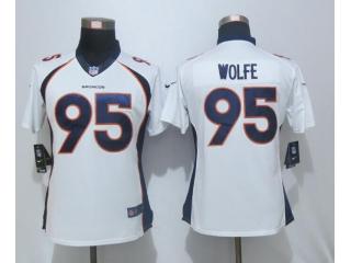 Women Denver Broncos 95 Derek Wolfe Limited Jersey White