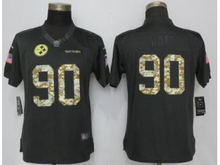 Women Pittsburgh Steelers 90 T.J. Watt Anthracite Salute To Service Elite Jersey