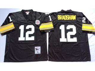 Pittsburgh Steelers 12 Terry Bradshaw Football Jersey Black Retro