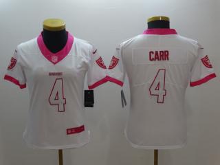 Women Oakland Raiders 4 Derek Carr Stitched Elite Rush Fashion Jersey White Pink