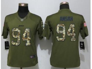 Women Detroit Lions 94 Ezekiel Ansah Green Salute To Service Limited Jersey