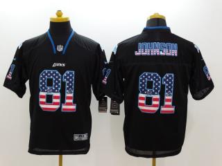 Detroit Lions 81 Calvin Johnson USA Flag Fashion Black Elite Jersey