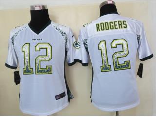 Women Green Bay Packers 12 Aaron Rodgers Drift Fashion White Elite Jersey