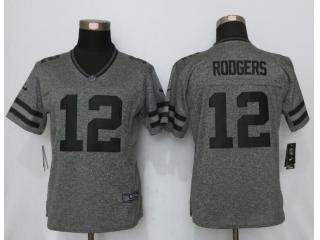 Women Green Bay Packers 12 Aaron Rodgers Stitched Gridiron Gray Limited Jersey