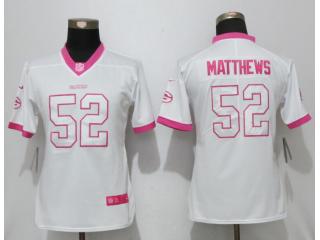 Women Green Bay Packers 52 Clay Matthews Stitched Elite Rush Fashion Jersey White Pink