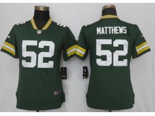 Women Green Bay Packers 52 Clay Matthews Football Jersey Legend