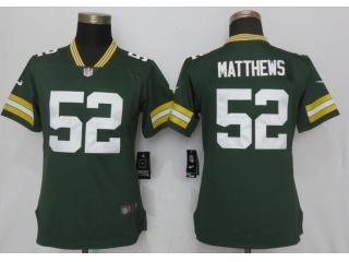 Women Green Bay Packers 52 Clay Matthews Football Jersey Legend