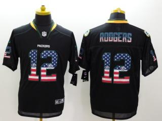 Green Bay Packers 12 Aaron Rodgers USA Flag Fashion Black Elite Jersey