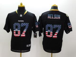 Green Bay Packers 87 Jordy Nelson USA Flag Fashion Black Elite Jersey