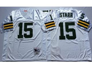 Green Bay Packers 15 Bart Starr Football Jersey White Retro