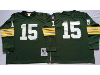 Green Bay Packers 15 Bart Starr Football Jersey Retro Long sleeve