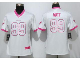 Women Houston Texans 99 JJ Watt Stitched Elite Rush Fashion Jersey White Pink