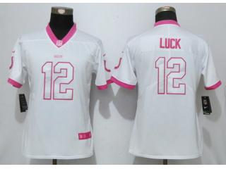 Women Indianapolis Colts 12 Andrew Luck Stitched Elite Rush Fashion Jersey White Pink