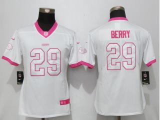 Women Kansas City Chiefs 29 Eric Berry Stitched Elite Rush Fashion Jersey White Pink