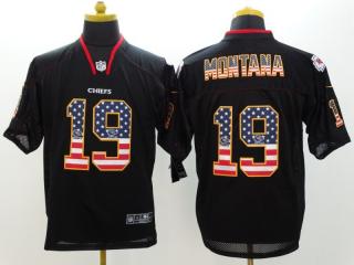 Kansas City Chiefs 19 Joe Montana USA Flag Fashion Black Elite Jersey